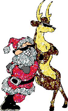 Brokatowy Mikołaj i Renifer cieszą się po rozwiezieniu prezentów